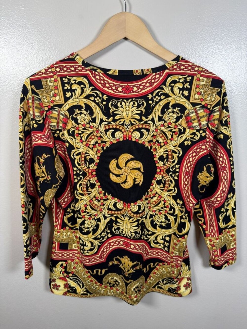 J. Mclaughlin Catalina Cloth Top Size Large Black Gold Classic Stretch Travel - Picture 2 of 9